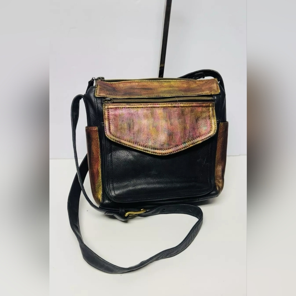 Fossil Black Crossbody with Iridescent Bronze and Pink Panels